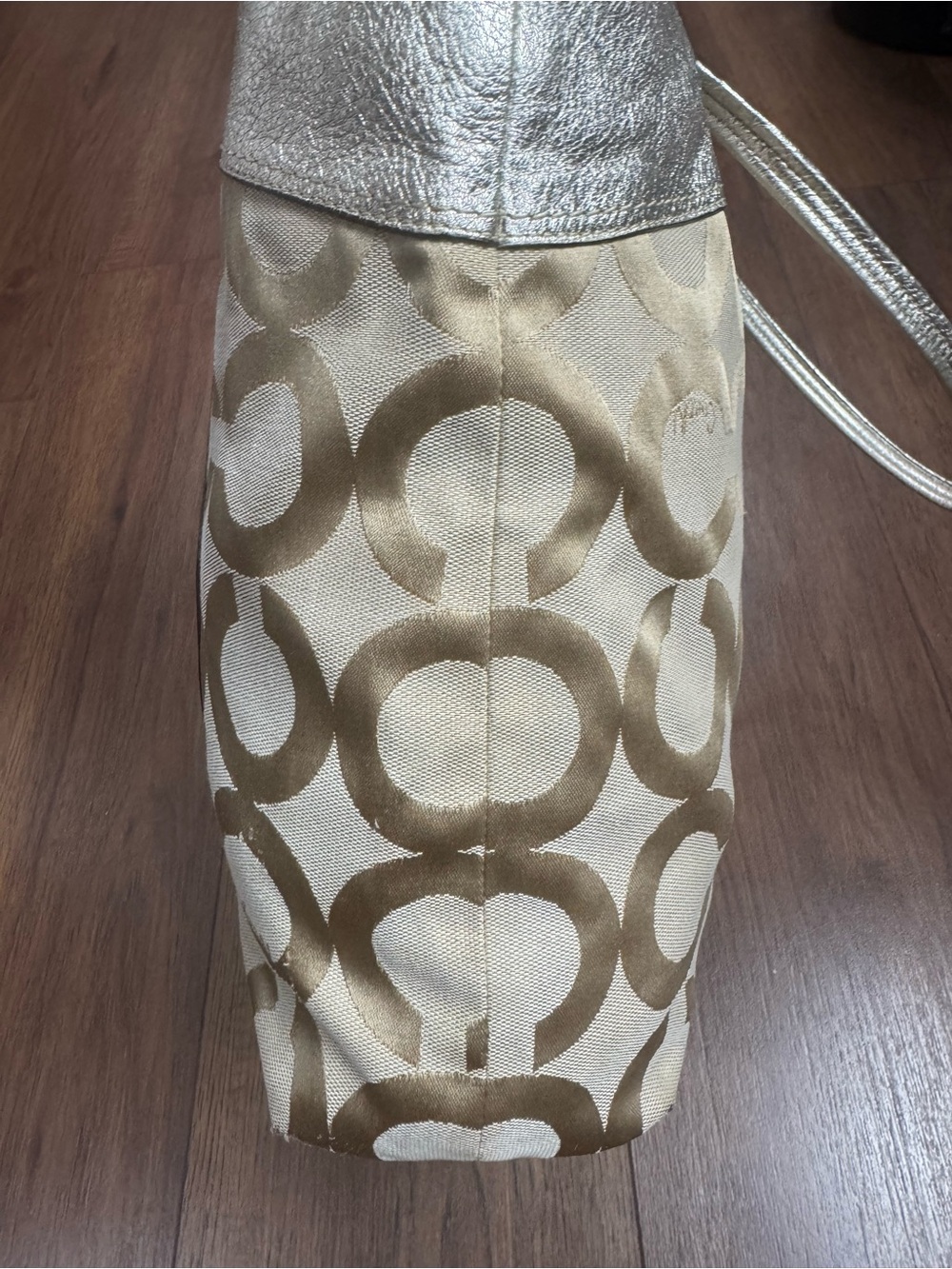 Coach Julia Op Art Tote 15013 Metallic Gold Khaki Large Y2K Bag - Picture 5 of 13